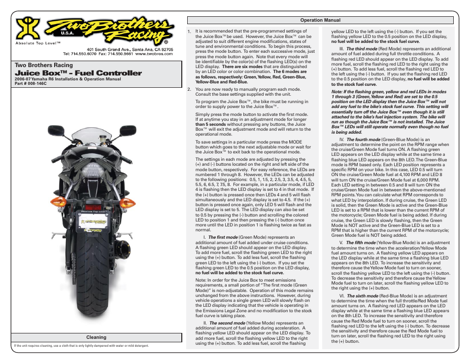 Juice box™ - fuel controller | Two Brothers Racing 2006-07 Yamaha R6 I User Manual | Page 2 / 3
