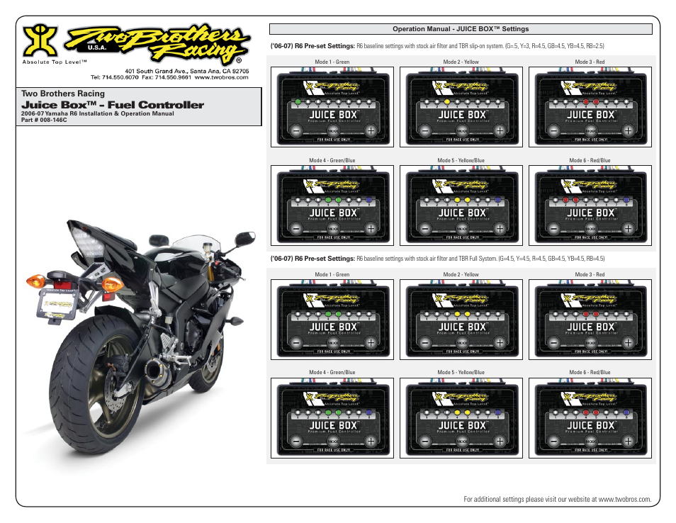 Juice box™ - fuel controller, Two brothers racing | Two Brothers Racing 2006-07 Yamaha R6 I User Manual | Page 3 / 3