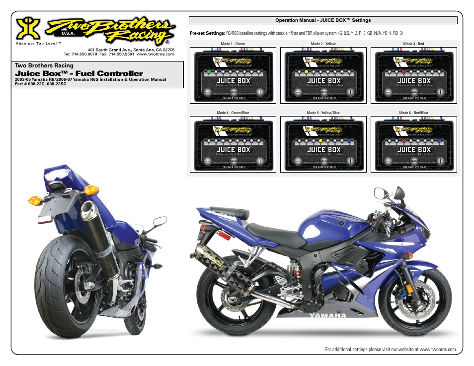 Juice box™ - fuel controller | Two Brothers Racing Yamaha R6S - CA Emissions Legal User Manual | Page 3 / 3