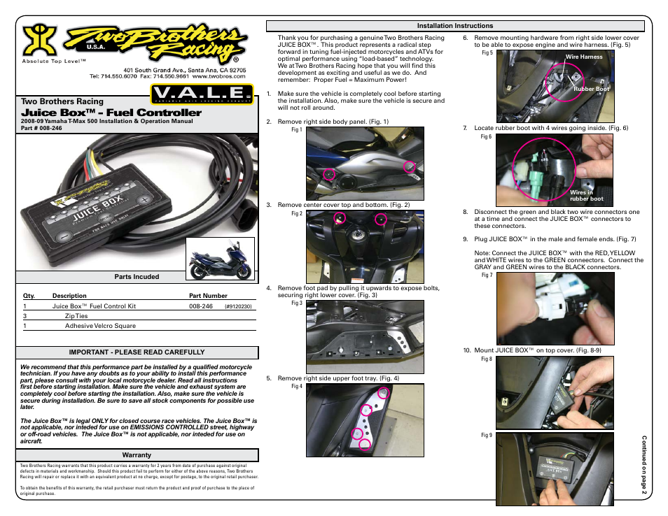 Two Brothers Racing Yamaha T-Max User Manual | 3 pages