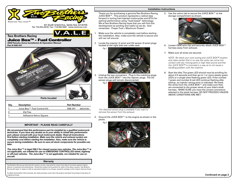 Two Brothers Racing Yamaha Zuma User Manual | 3 pages