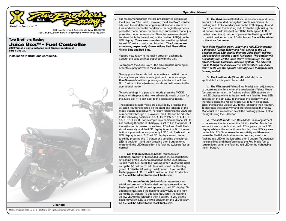 Juice box™ - fuel controller | Two Brothers Racing Yamaha Zuma User Manual | Page 2 / 3