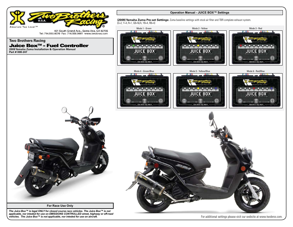 Juice box™ - fuel controller | Two Brothers Racing Yamaha Zuma User Manual | Page 3 / 3