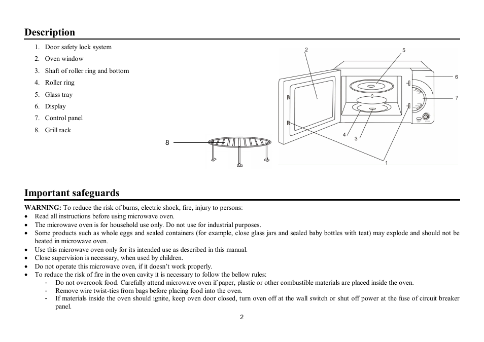 Description, Important safeguards | Hyundai H-MW1725 User Manual | Page 2 / 22