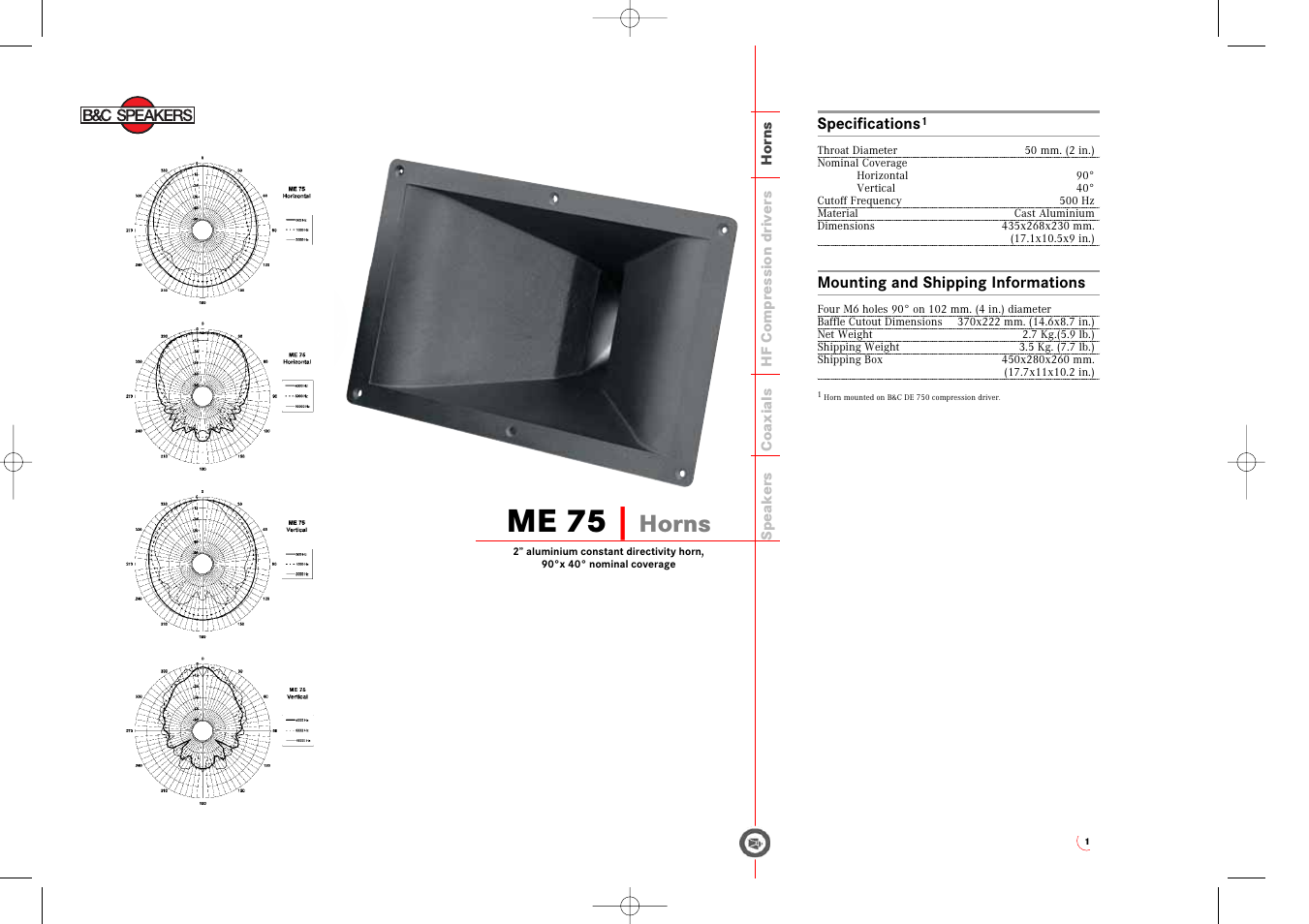 B&C Speakers Horns ME75 User Manual | 1 page