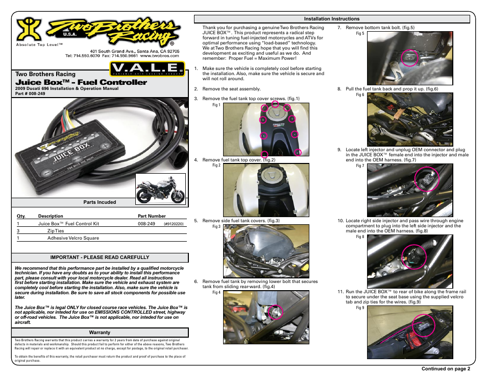 Two Brothers Racing Ducati 696 User Manual | 3 pages