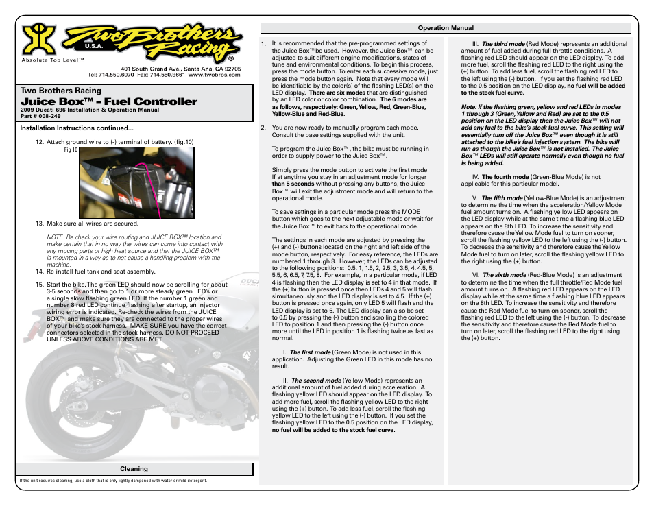 Juice box™ - fuel controller | Two Brothers Racing Ducati 696 User Manual | Page 2 / 3