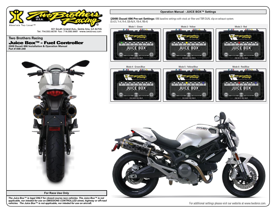 Juice box™ - fuel controller | Two Brothers Racing Ducati 696 User Manual | Page 3 / 3