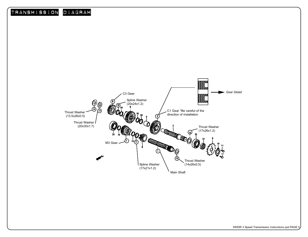 Transmission diagram | Two Brothers Racing Honda XR50R User Manual | Page 5 / 6