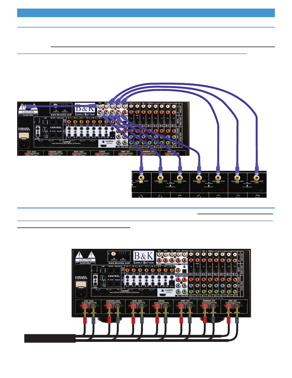 Audio output connections, Audio output connection, Audio output connection - speakers | B&K AVR 707/705 User Manual | Page 9 / 12