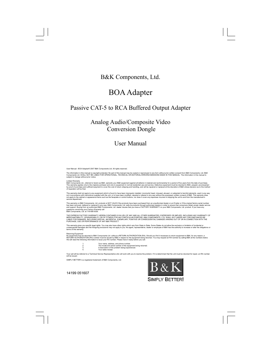 B&K BOA Adapter User Manual | 2 pages