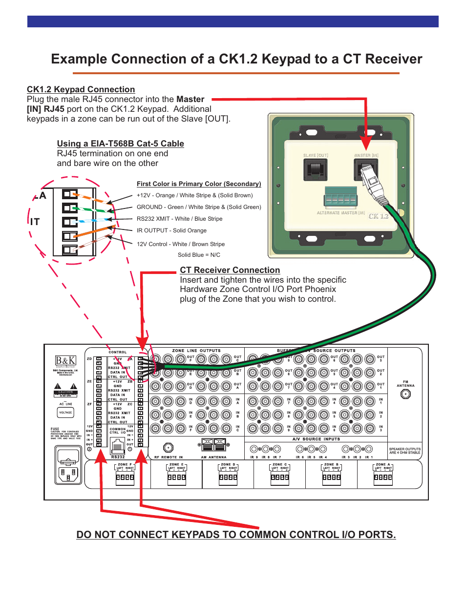 Do not connect keypads to common control i/o ports, Ai t, Ck1.2 keypad hookup | First color is primary color (secondary) | B&K CT610 User Manual | Page 5 / 12