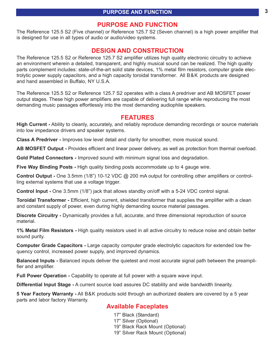 Purpose and function | B&K FIVE OR SEVEN CHANNEL 125.5 S2 User Manual | Page 5 / 12