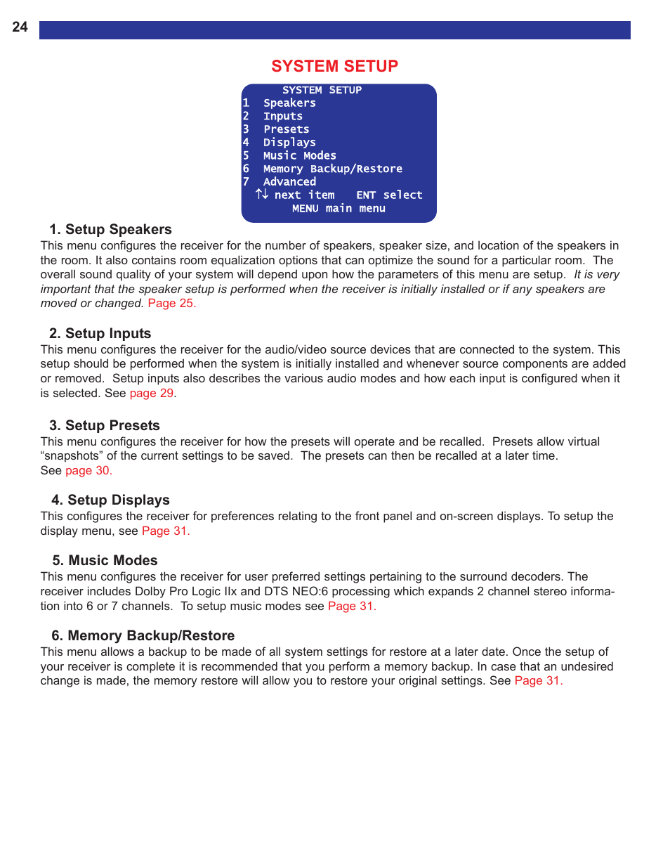 System setup, Eters need to be adjusted | B&K AVR515 User Manual | Page 26 / 64