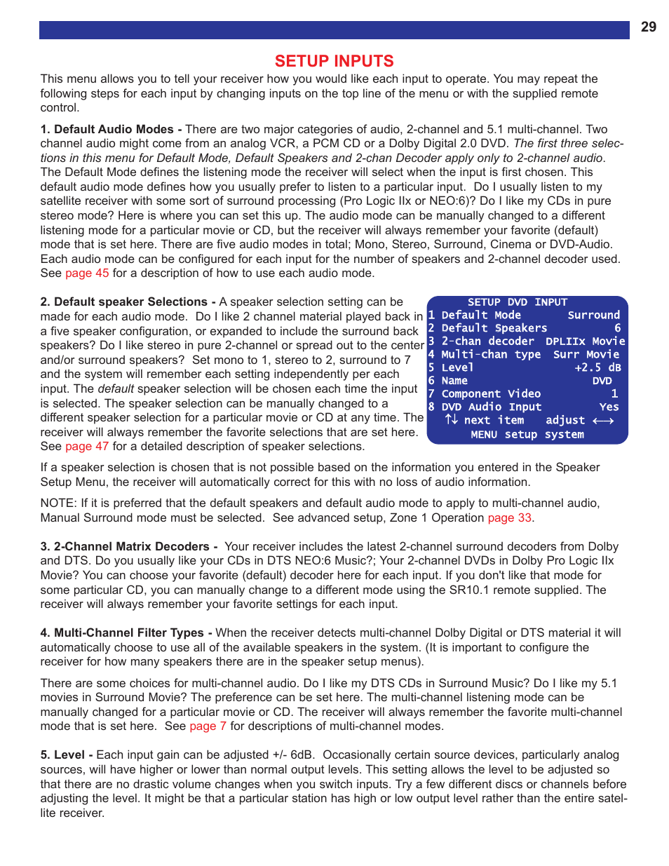 Setup inputs | B&K AVR515 User Manual | Page 31 / 64