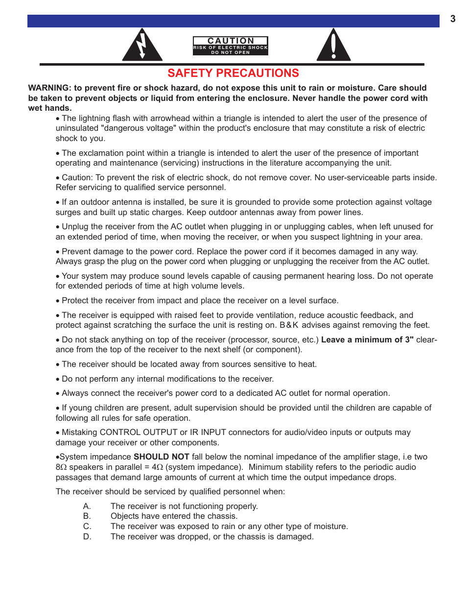 Safety precautions | B&K AVR515 User Manual | Page 5 / 64