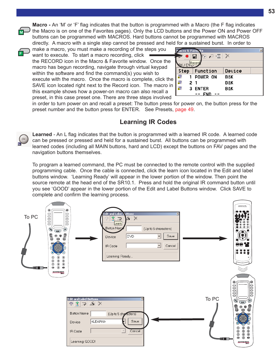 Learning ir codes | B&K AVR515 User Manual | Page 55 / 64