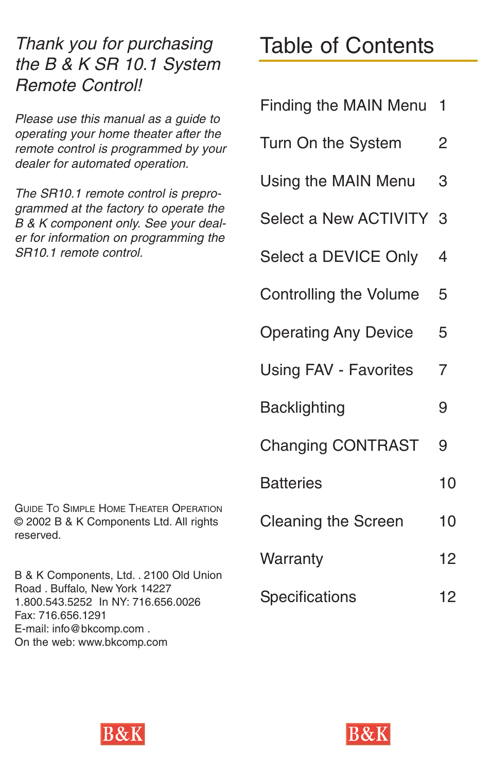 B&K SR10.1 User Manual | Page 2 / 9