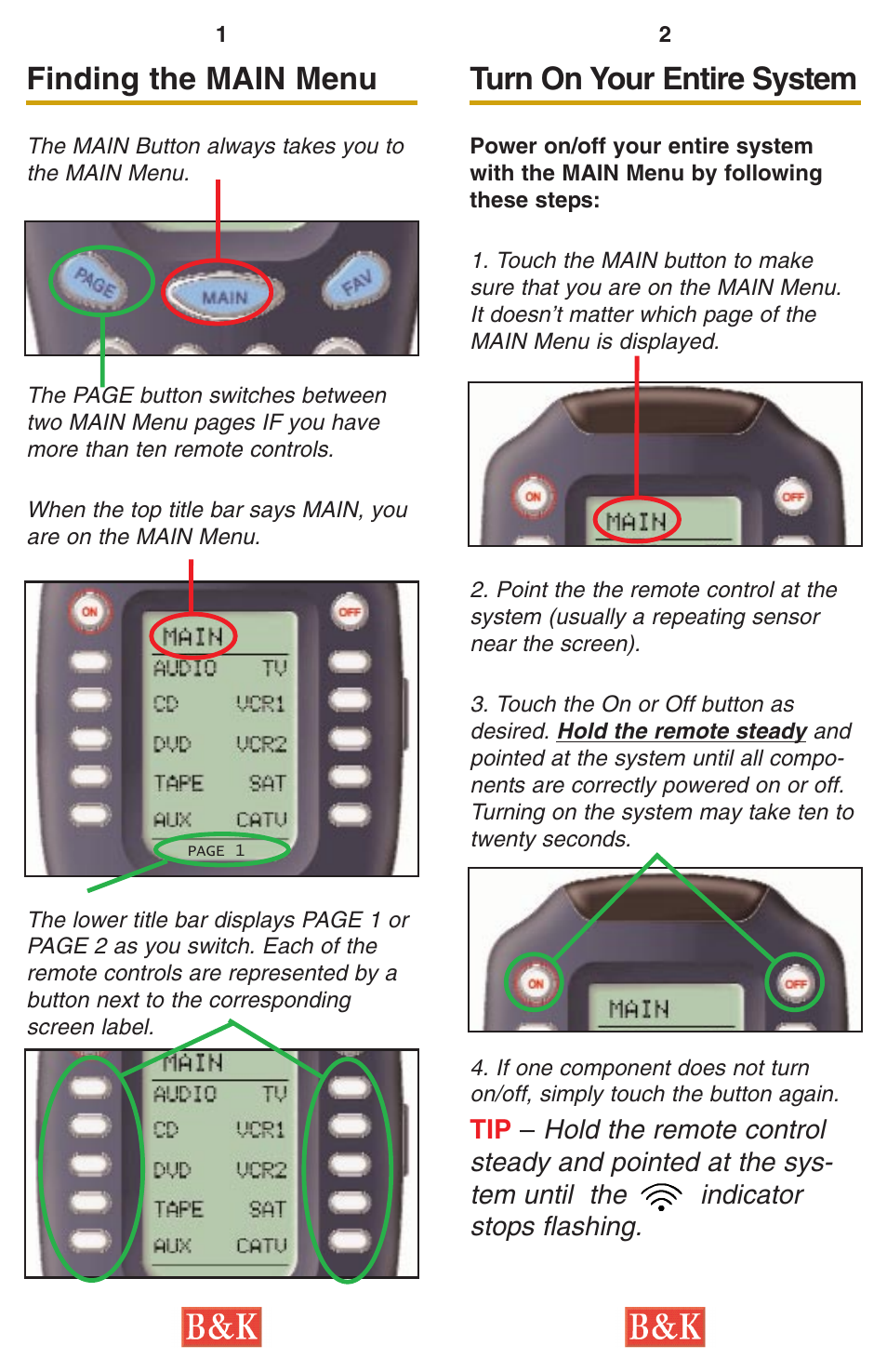 Turn on your entire system, Finding the main menu | B&K SR10.1 User Manual | Page 3 / 9