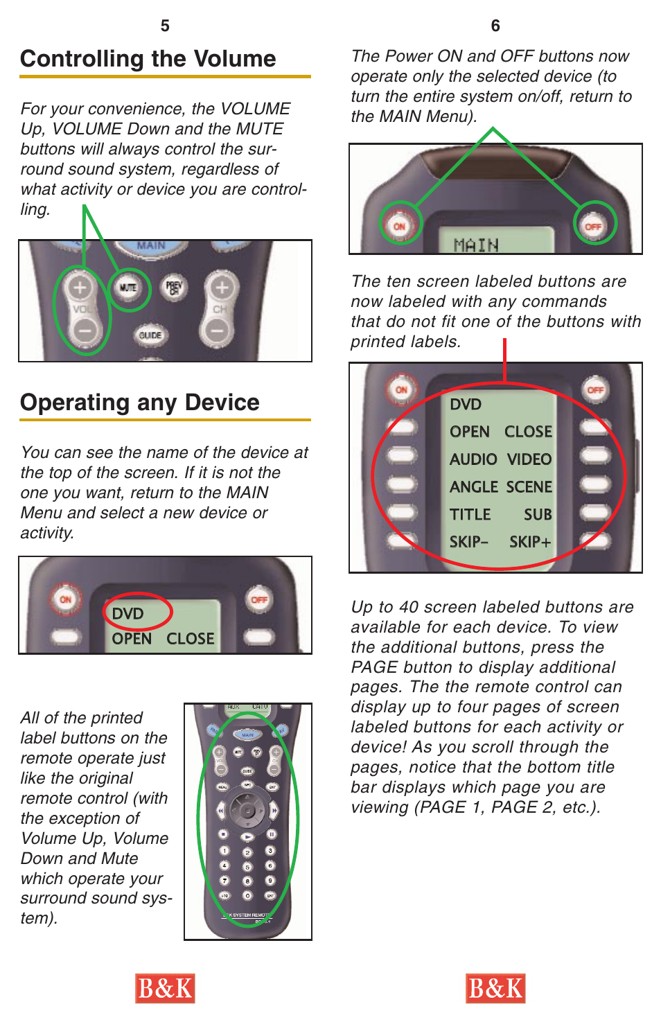 Controlling the volume, Operating any device, Controlling the volume 5 | B&K SR10.1 User Manual | Page 5 / 9