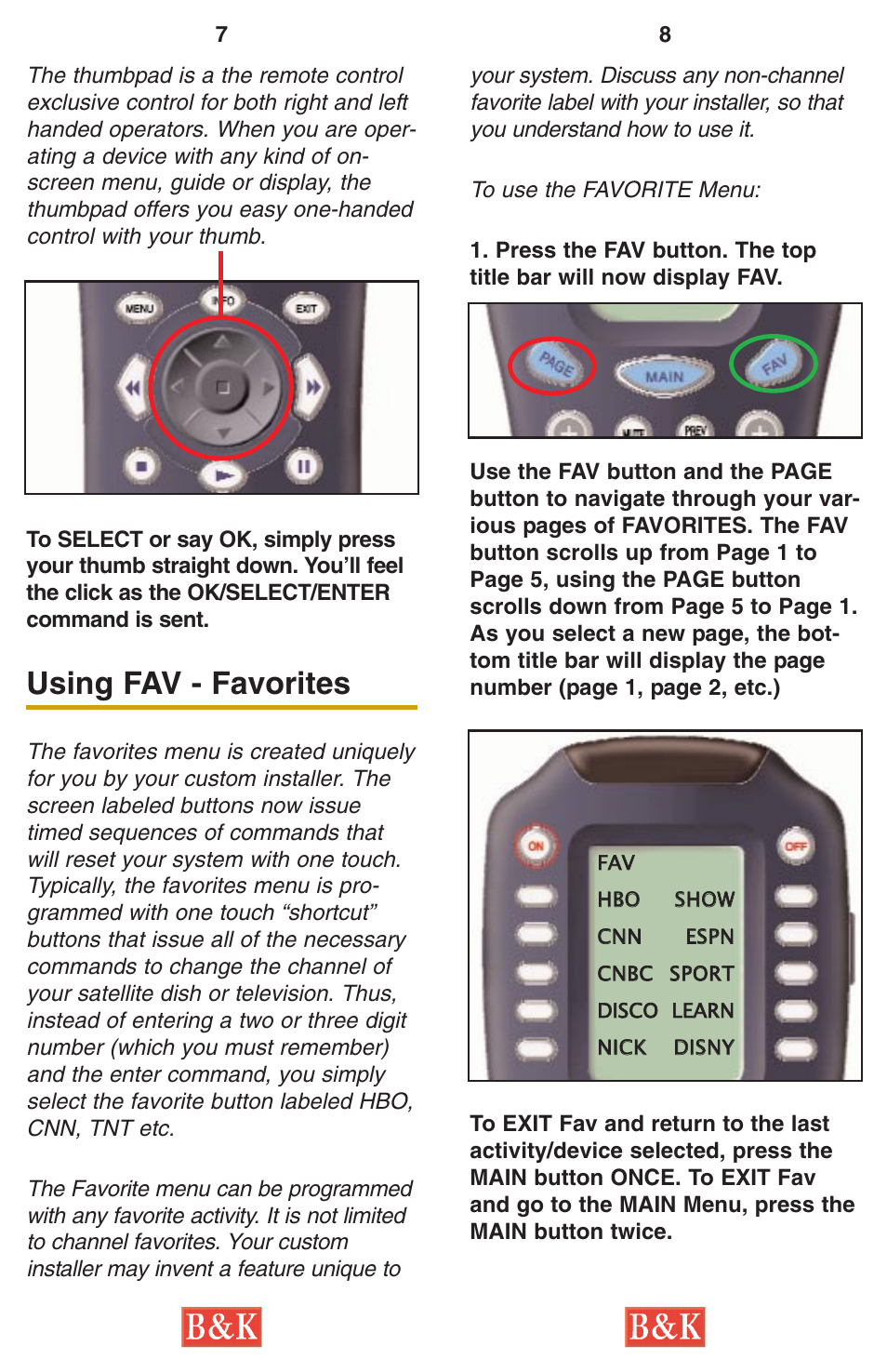 Using fav - favorites | B&K SR10.1 User Manual | Page 6 / 9