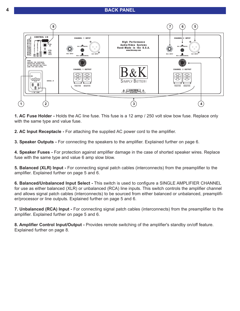 Back panel, Imply etter | B&K 200.2 S2 User Manual | Page 6 / 12