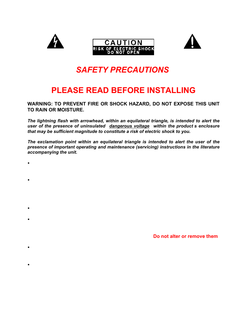 Safety precautions please read before installing | B&K 7260 series User Manual | Page 4 / 16