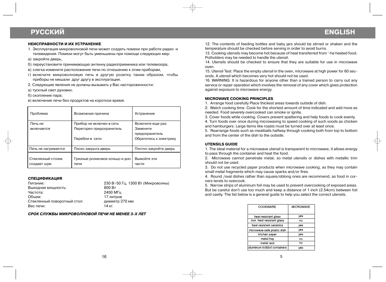 Русский, English | Vitek VT-1654 User Manual | Page 5 / 10