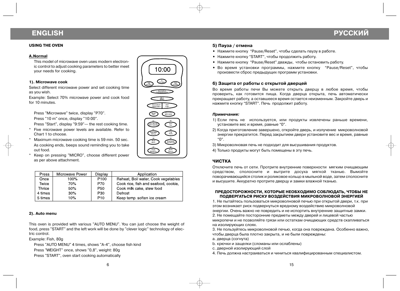 Русский, English | Vitek VT-1654 User Manual | Page 6 / 10