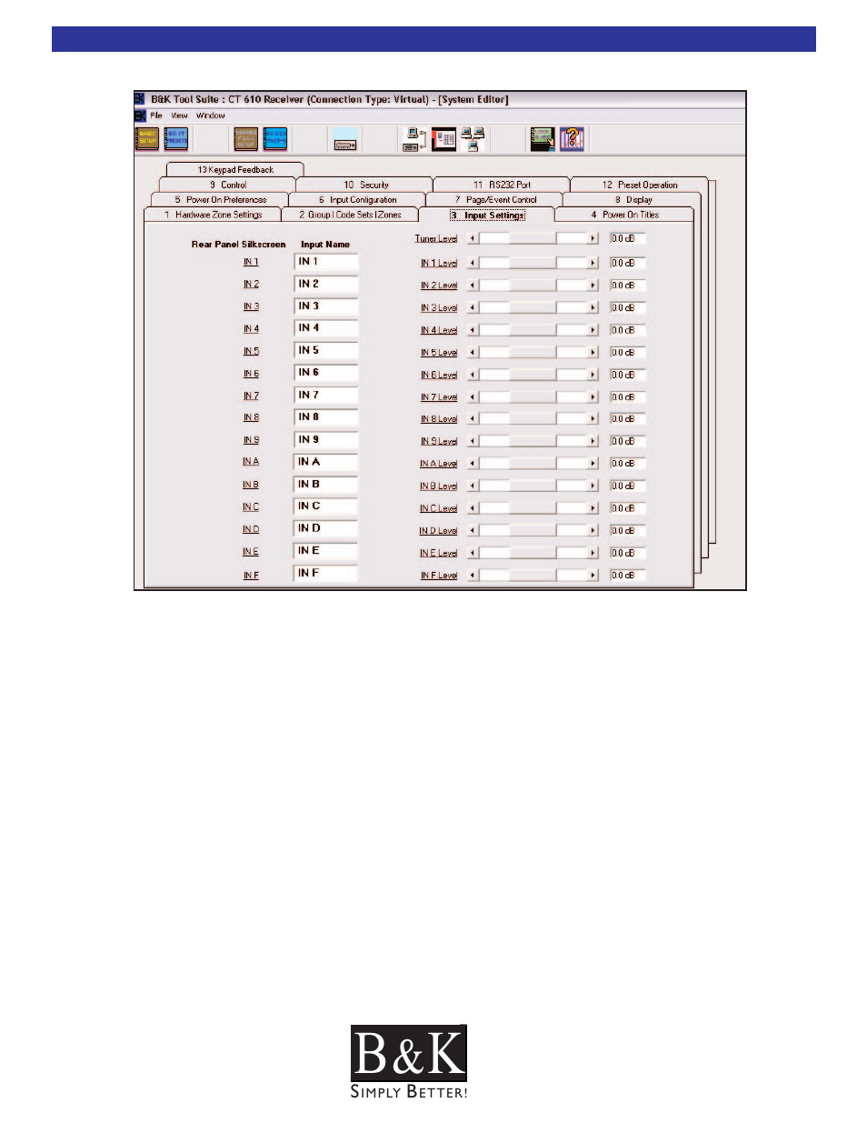 Input settings - tab 3 | B&K CT600 User Manual | Page 48 / 88