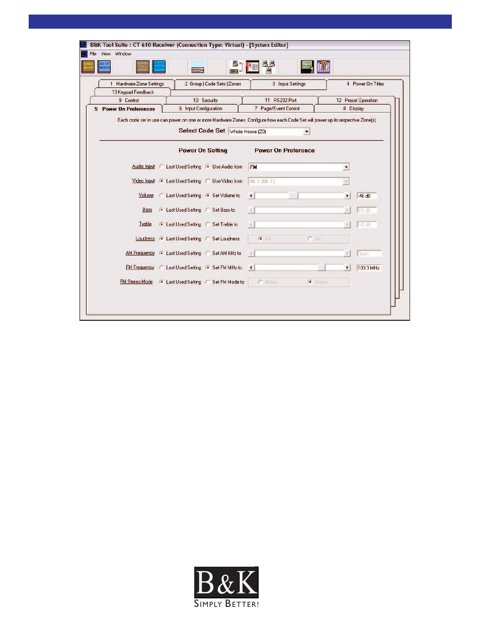 Power-on preferences - tab 5 | B&K CT600 User Manual | Page 50 / 88