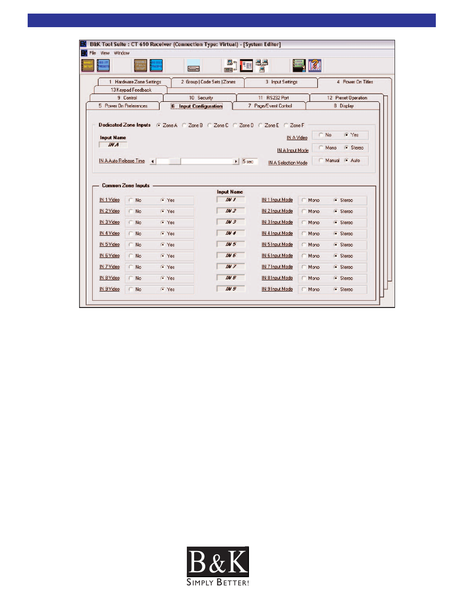 Input configuration - tab 6 | B&K CT600 User Manual | Page 51 / 88