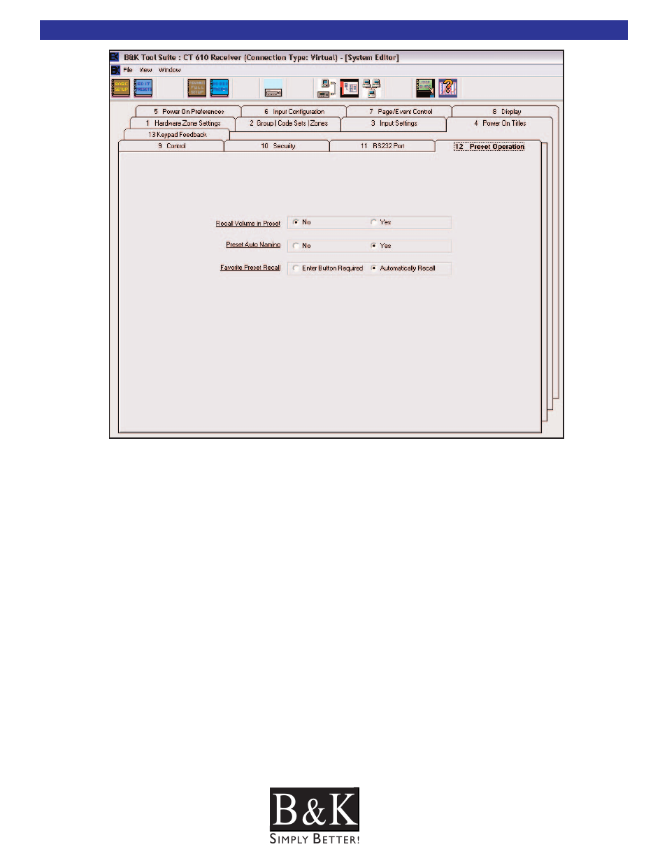 Preset operation - tab 12 | B&K CT600 User Manual | Page 60 / 88