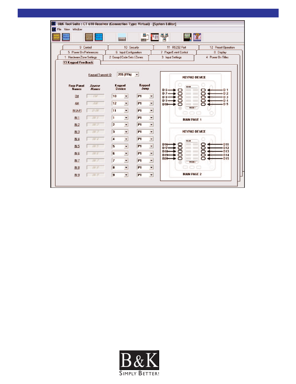 Keypad feedback - tab 13 | B&K CT600 User Manual | Page 61 / 88