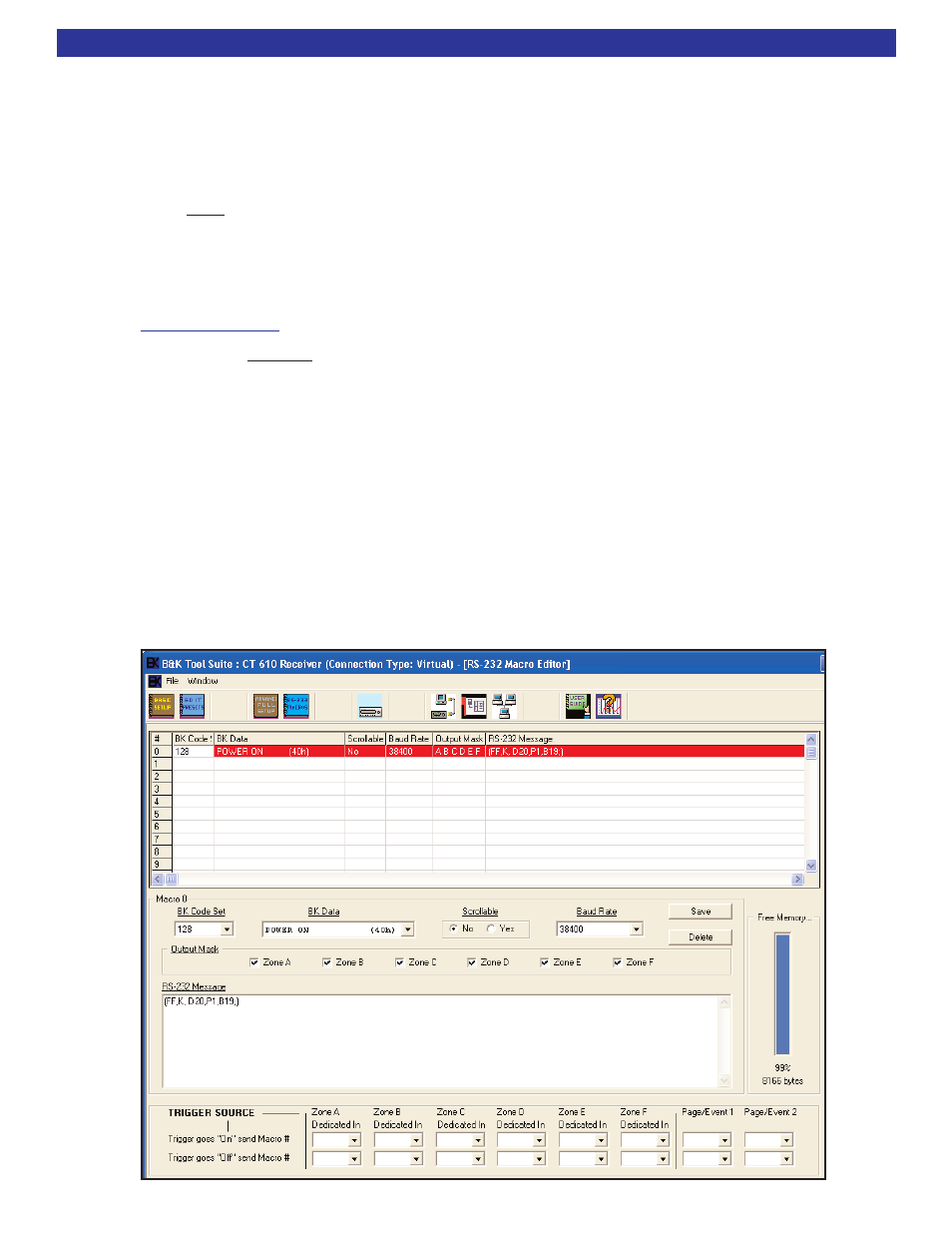Rs-232 serial macro editor | B&K CT600 User Manual | Page 64 / 88