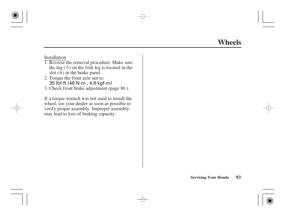 Wheels | HONDA CRF50F User Manual | Page 101 / 172