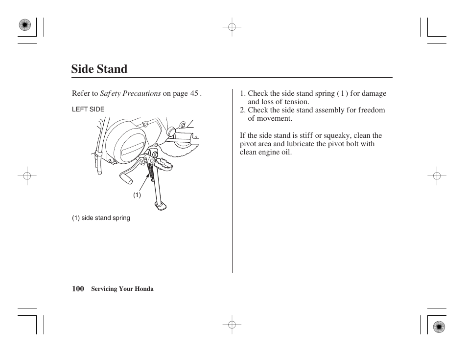 Side stand | HONDA CRF50F User Manual | Page 108 / 172