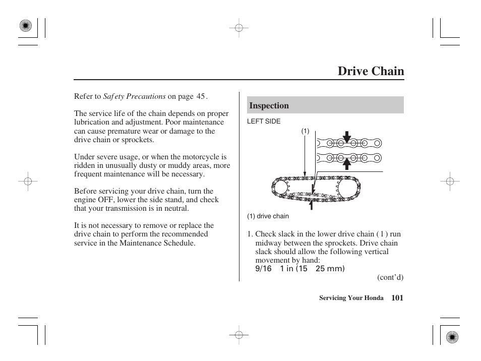 Drive chain | HONDA CRF50F User Manual | Page 109 / 172