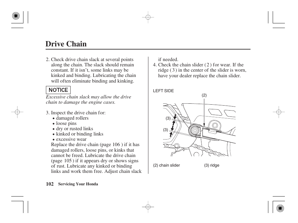 Drive chain | HONDA CRF50F User Manual | Page 110 / 172