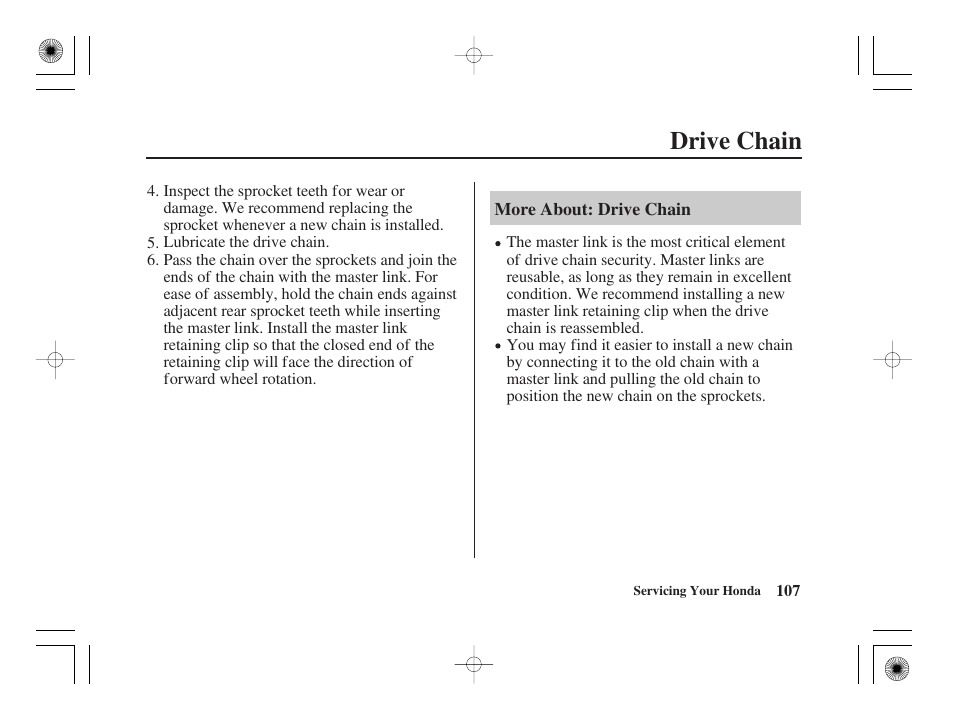 Drive chain | HONDA CRF50F User Manual | Page 115 / 172