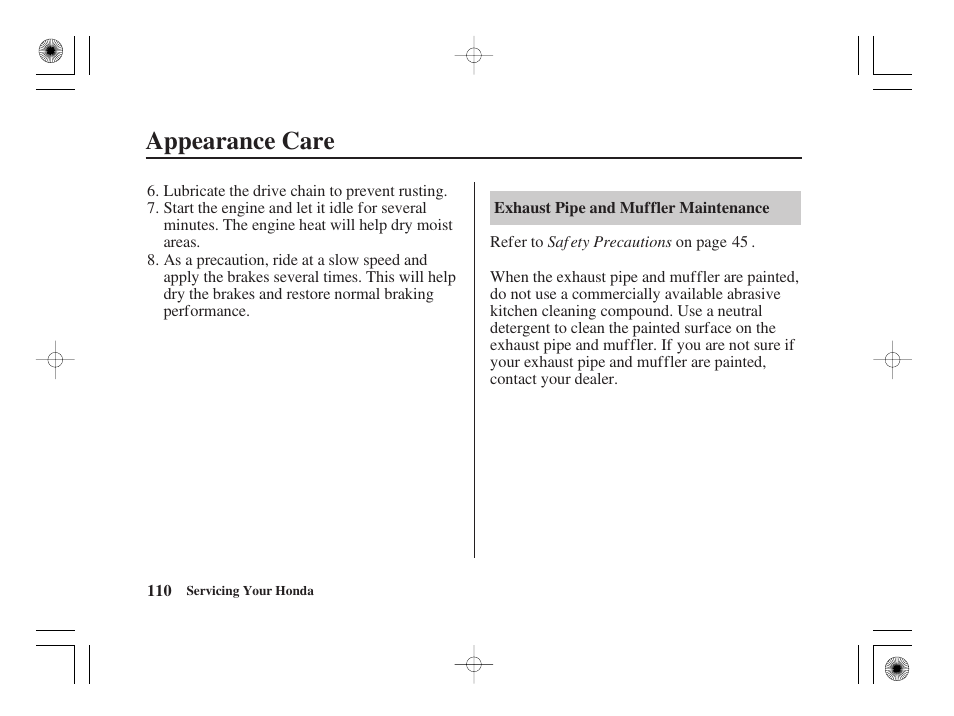 Appearance care | HONDA CRF50F User Manual | Page 118 / 172