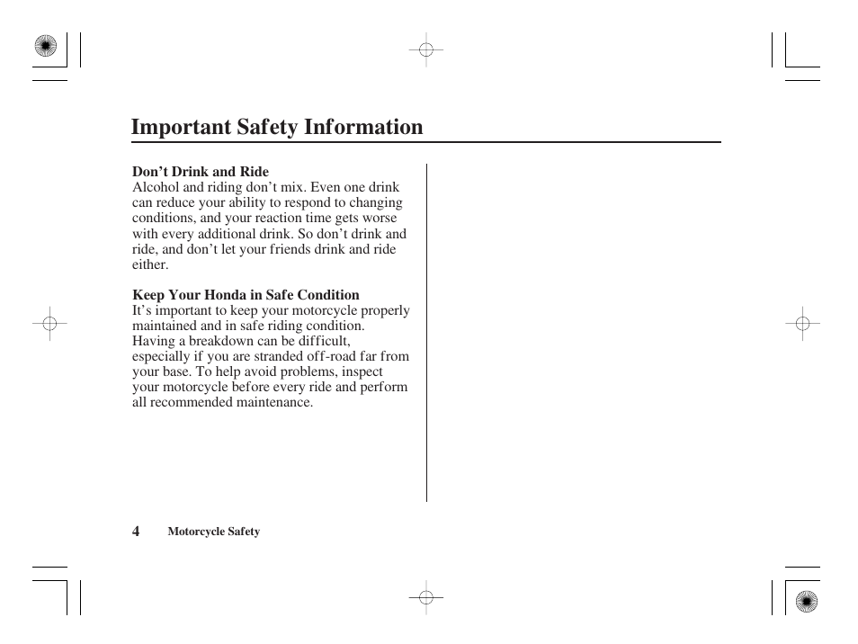 Important safety information | HONDA CRF50F User Manual | Page 12 / 172