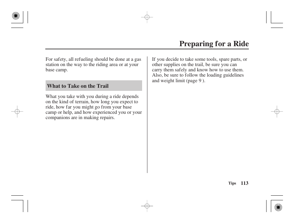 Preparing for a ride | HONDA CRF50F User Manual | Page 121 / 172