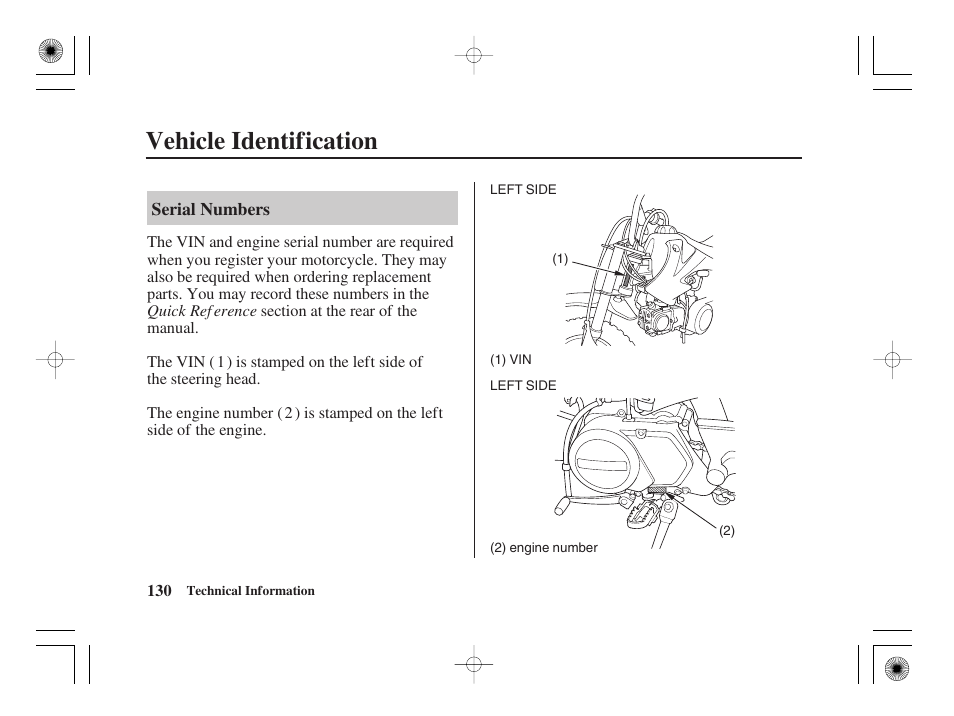 Vehicle identification | HONDA CRF50F User Manual | Page 138 / 172