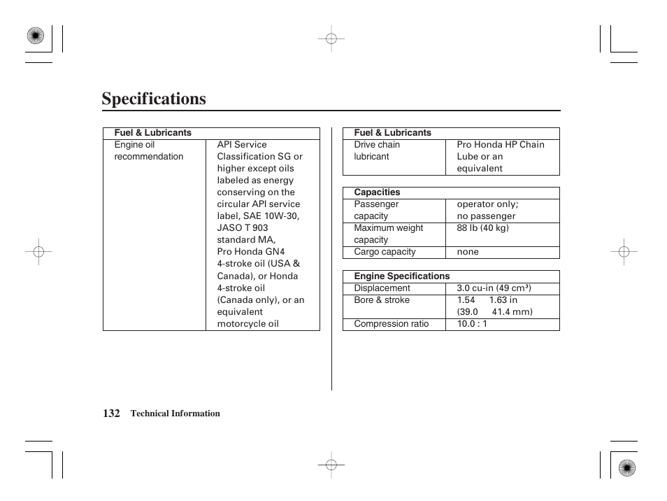 Specifications | HONDA CRF50F User Manual | Page 140 / 172