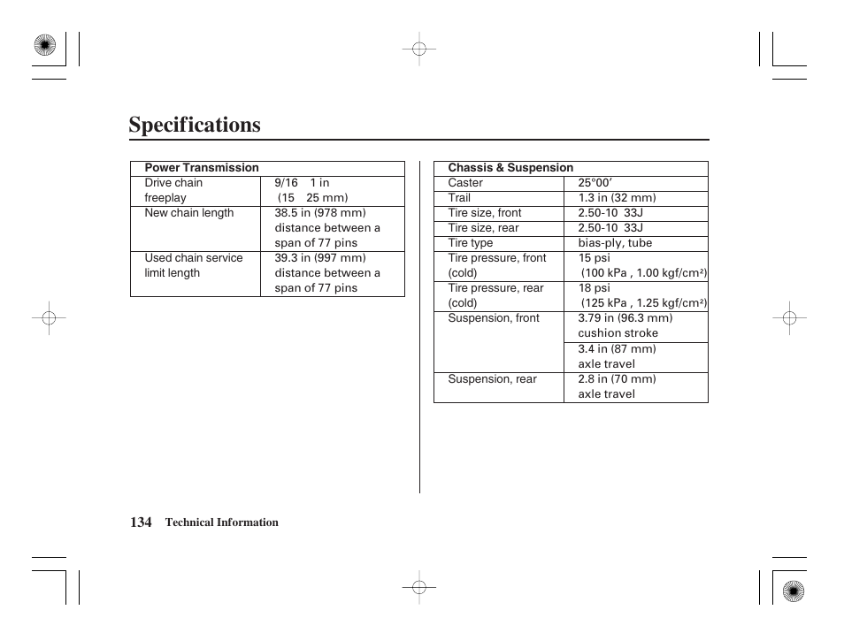 Specifications | HONDA CRF50F User Manual | Page 142 / 172