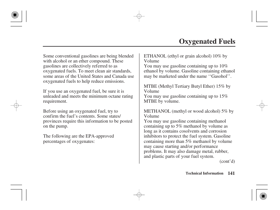 Oxygenated fuels | HONDA CRF50F User Manual | Page 149 / 172