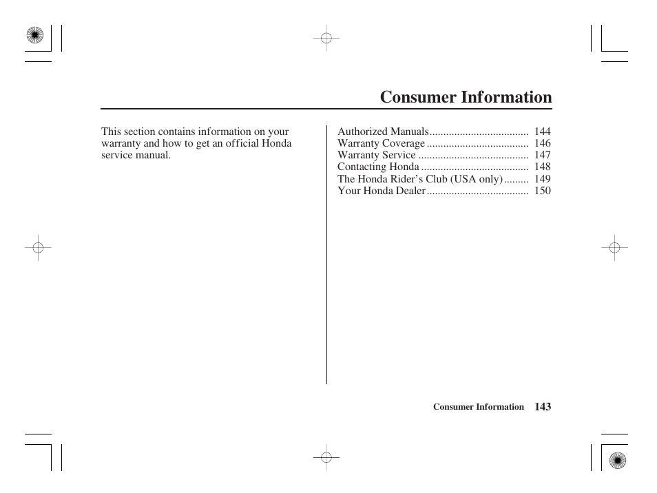 Consumer information | HONDA CRF50F User Manual | Page 151 / 172