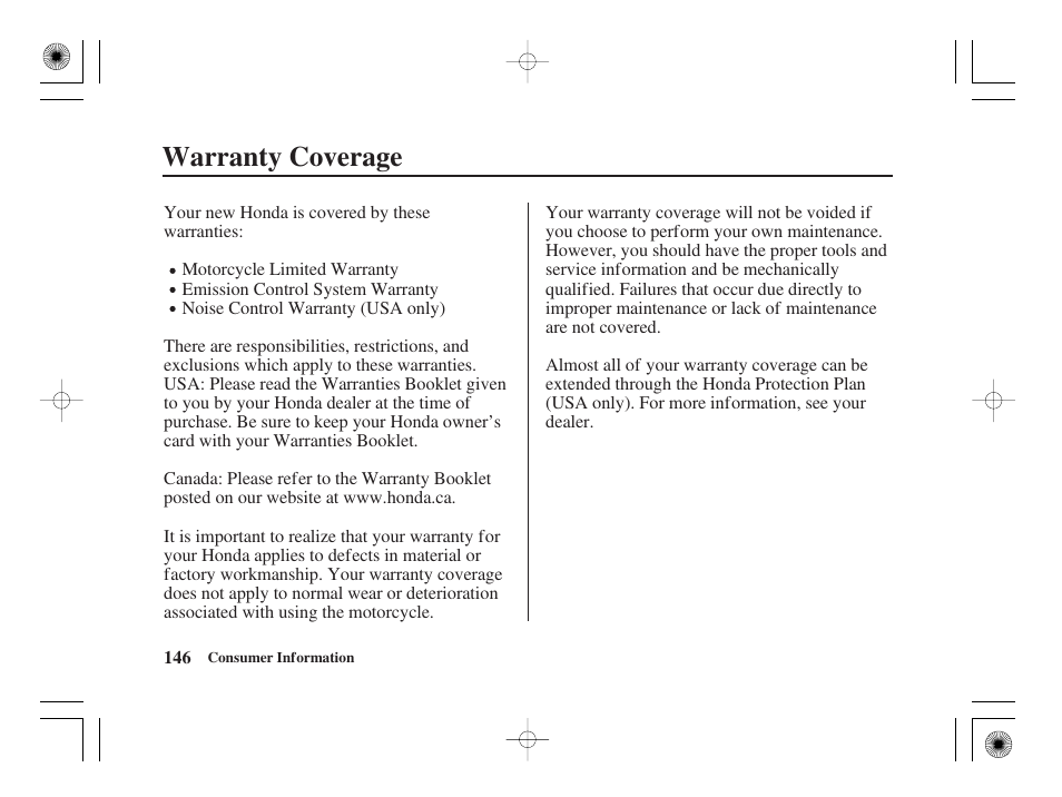 Warranty coverage | HONDA CRF50F User Manual | Page 154 / 172