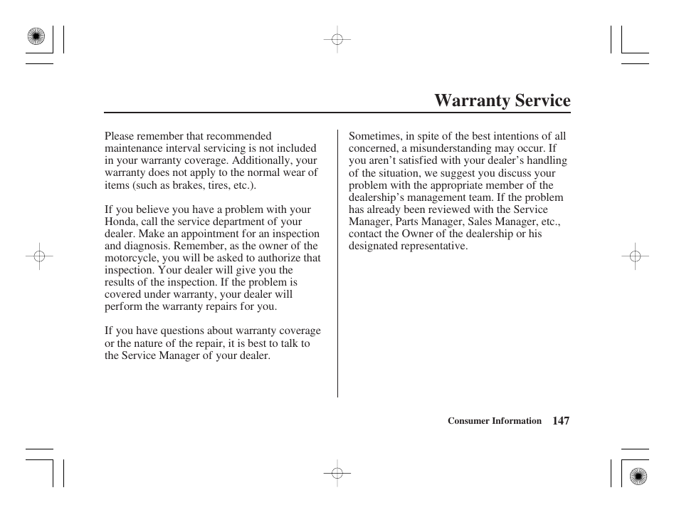 Warranty service | HONDA CRF50F User Manual | Page 155 / 172